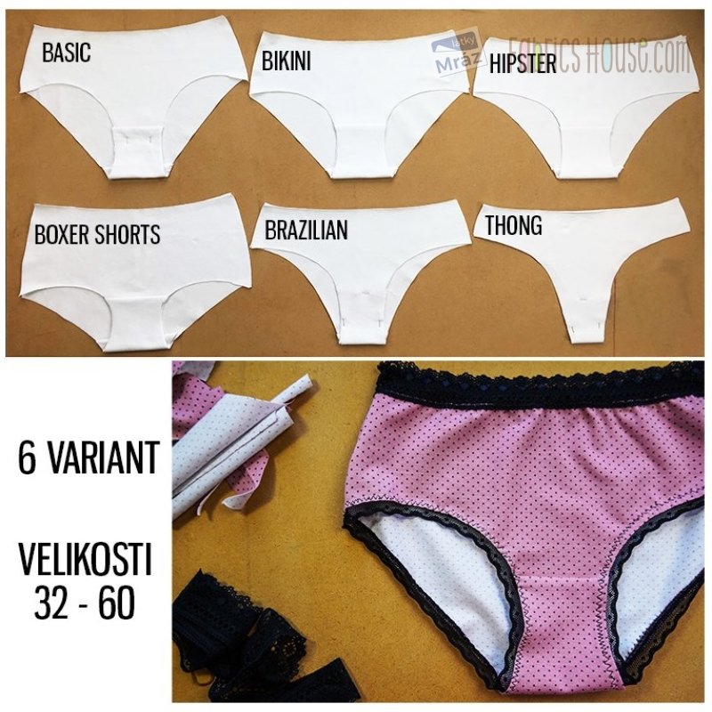 Set of sewing patterns for women's panties